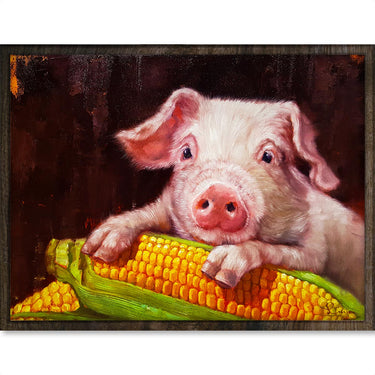 Biggetje met Maïs - Diamond Painting - 30x40cm - Rond